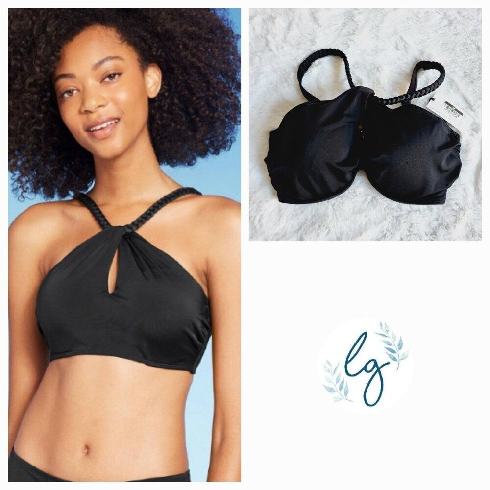 Shade & Shore Women's High Neck Braided Strap Bikini Top (34D) BT7-EA - Picture 1 of 4